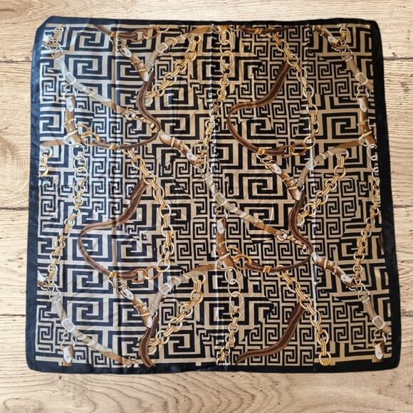 Scarf Silk Black and Gold Satin Print 35 x 35 inches - Picture 12 of 13